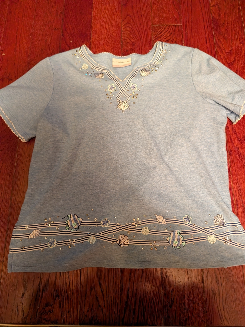 Alfred Dunner Light Blue Short-Sleeve Embellished Top